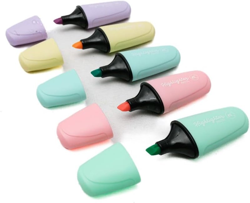 Daiso Mini Fluorescent Pen Set - 5 Pastel Colors with Square Tip - Image 3